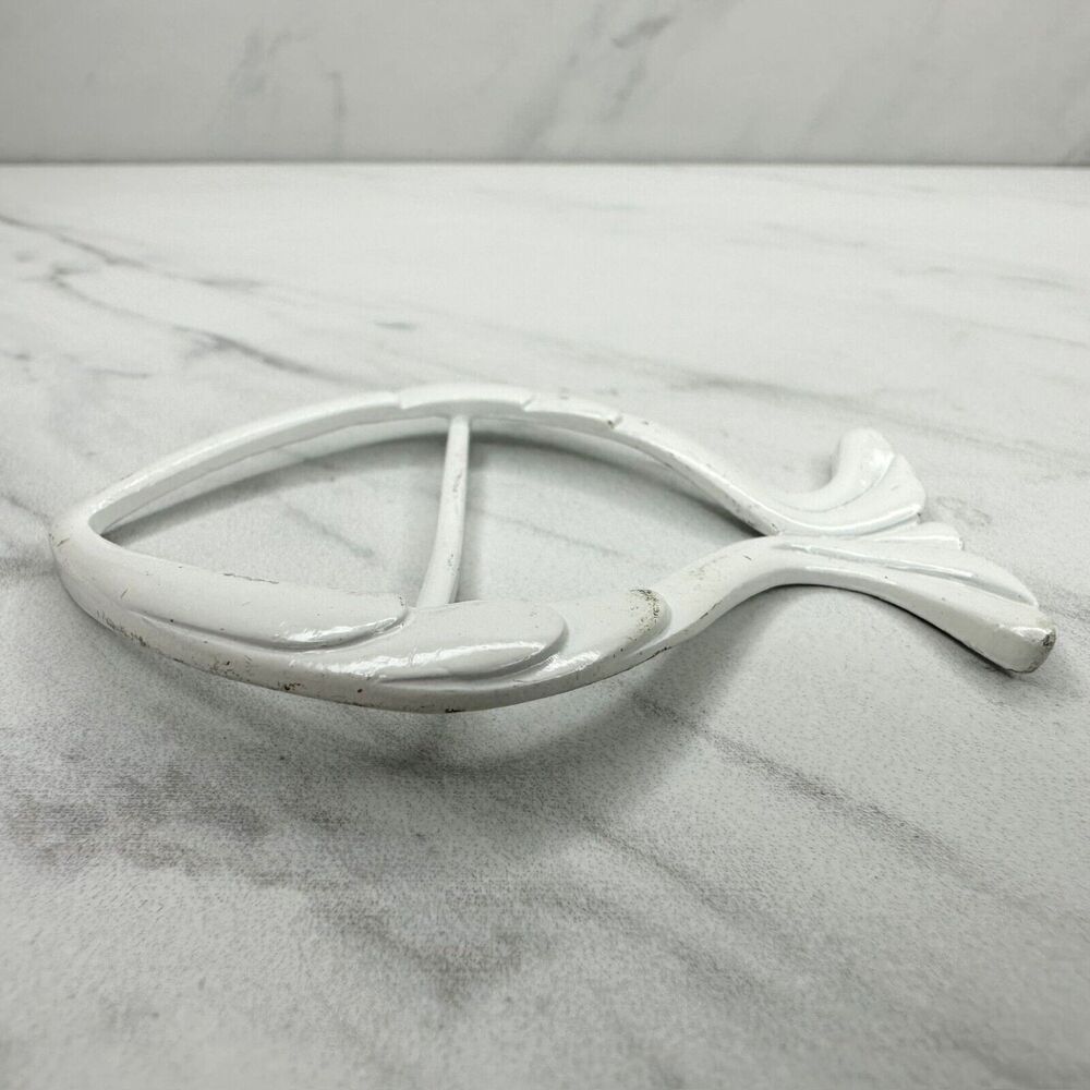 Vintage Metal White Fish Scarf Slide Shirt Tie Bar Belt Buckle - Picture 6 of 10